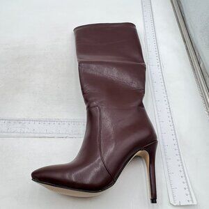 Dark Red Wide Calf Knee High Boots for Women Pointed Toe High Heel Long Boots